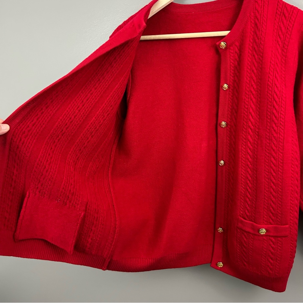 Talbots Red Button-Front Cable Cardigan - Picture 9 of 13